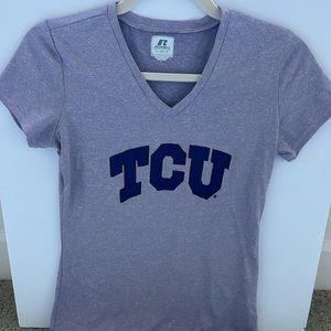 Texas Christian University (TCU) purple v-neck women’s shirt